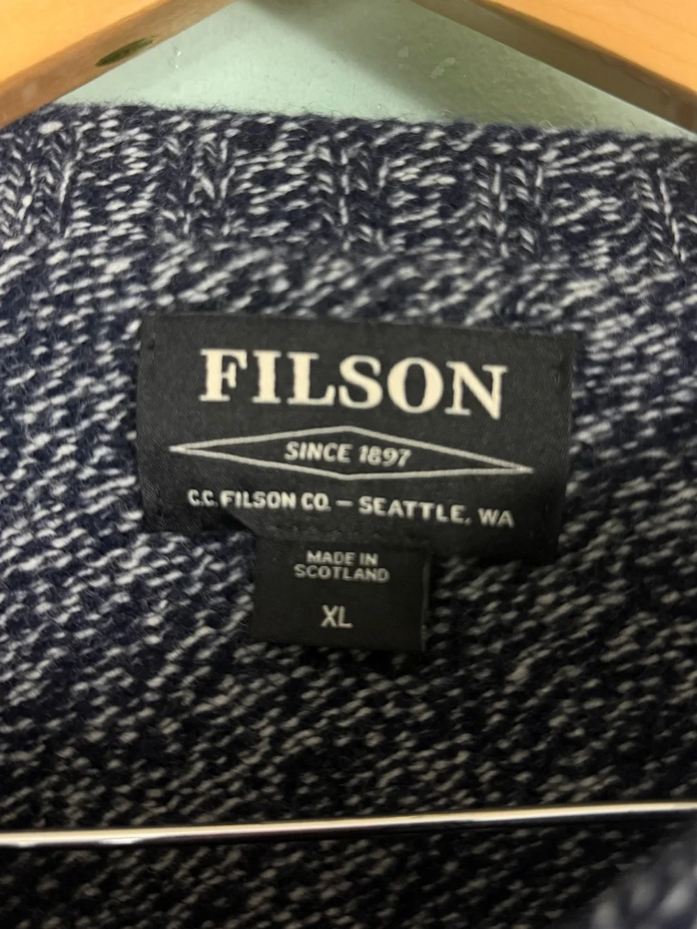 Filson Men’s 4GG Crewneck Sweater Navy Marled 100% Wool XL Pullover_10